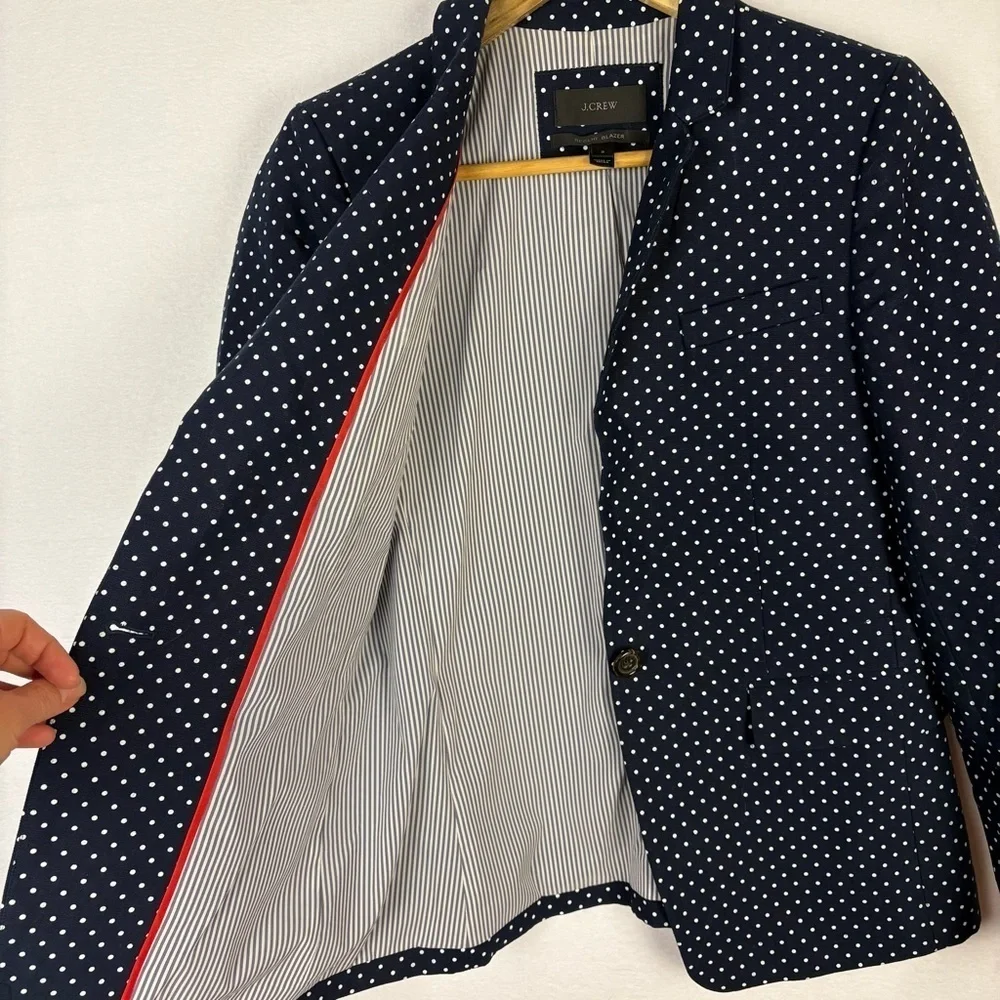 J. Crew 100% Linen Blue and White Polka Dot Regent Blazer